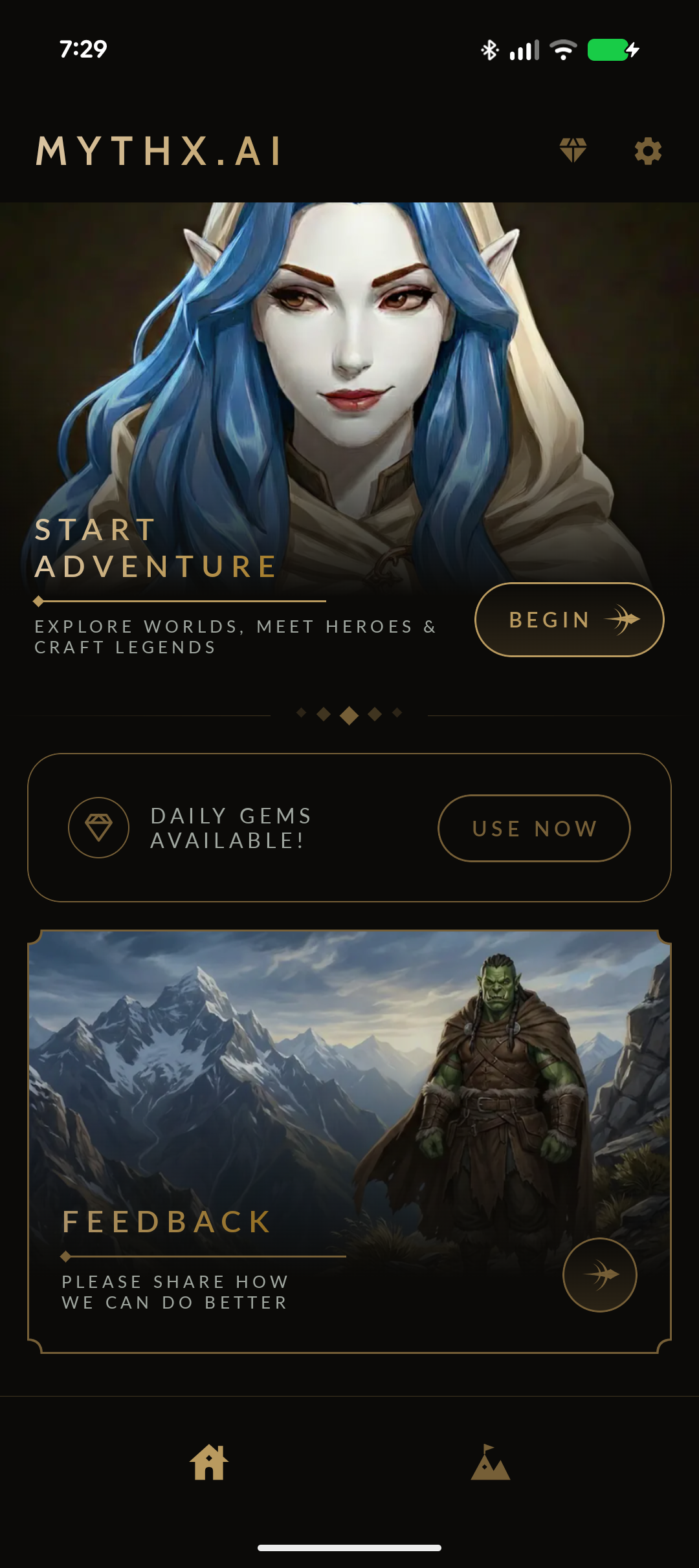 Mythx AI adventure scene on a mobile phone